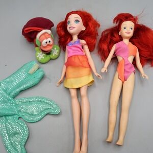 2 Vintage The Little Mermaid Ariel Doll with Plush Crab Disney Princess 90s Lot